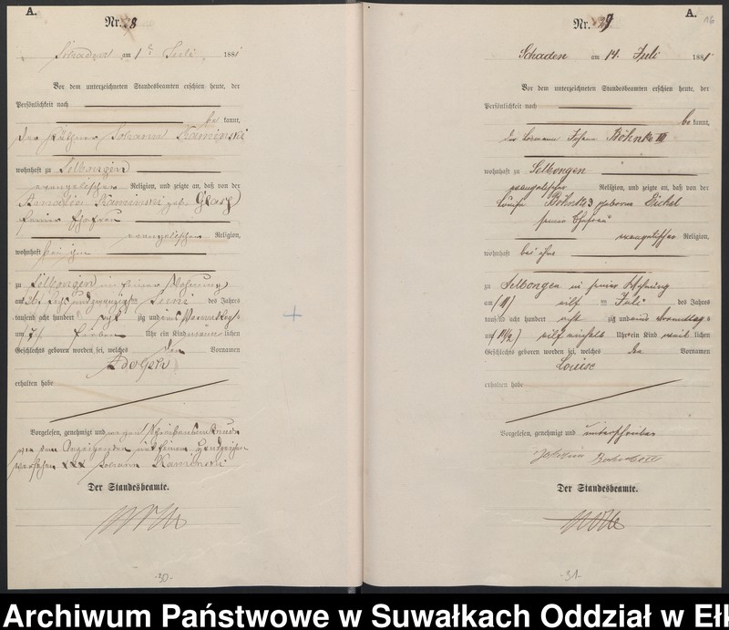 image.from.unit.number "Geburts-Haupt-Register des Königlich Preussischen Standes-Amtes Schaden Kreis Sensburg"