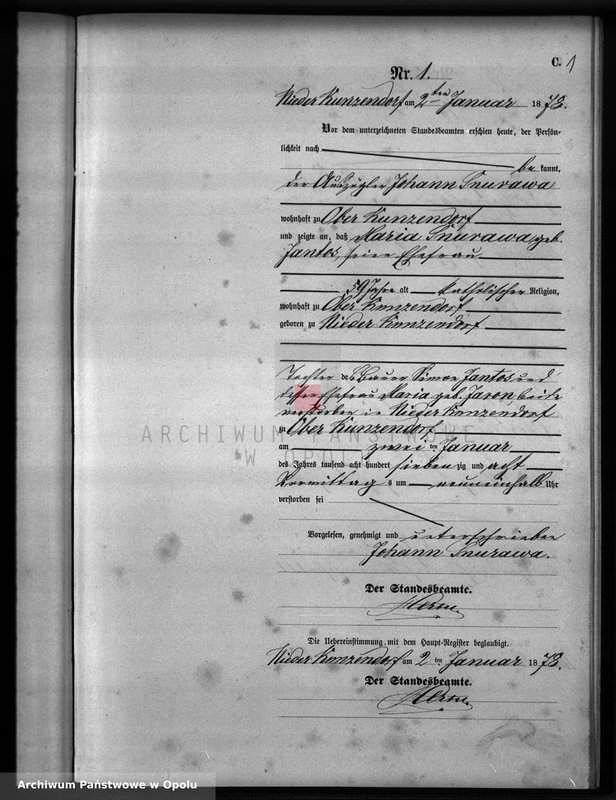 Obraz 4 z jednostki "Sterbe-Neben-Register Standesamts Kunzendorf pro 1878"