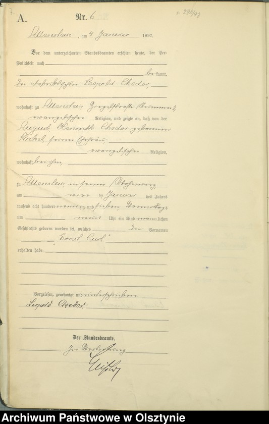 image.from.unit.number "Geburts-Haupt-Register Tom I,Nr 1 - 399"