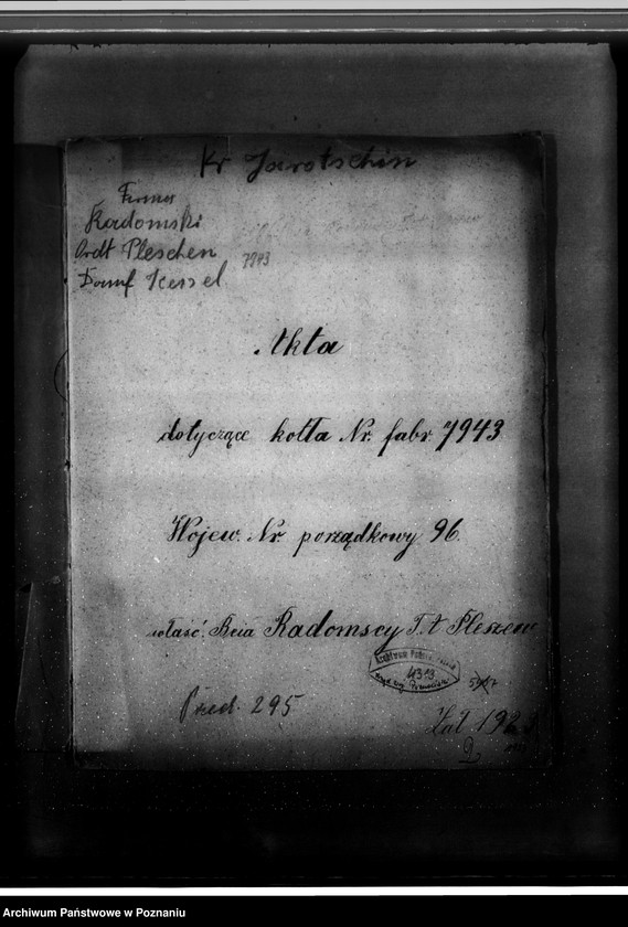 Obraz 4 z jednostki "Fabryka konserw i marmelad Bracia Radomscy w Pleszewie nr fabr kotła 7943, nr woj. kotła 96"