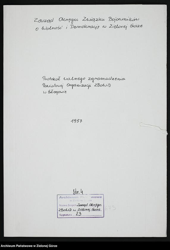 image.from.unit.number "Oddział Powiatowy ZBoWiD w Głogowie. Protokół walnego zgromadzenia Powiatowej Organizacji ZBoWiD w Głogowie"