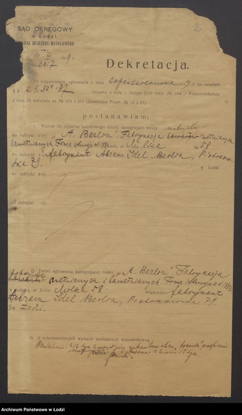 Obraz 4 z jednostki "Abram Idel Berlin- fabrykacja towarów wełnianych i bawełnianych"