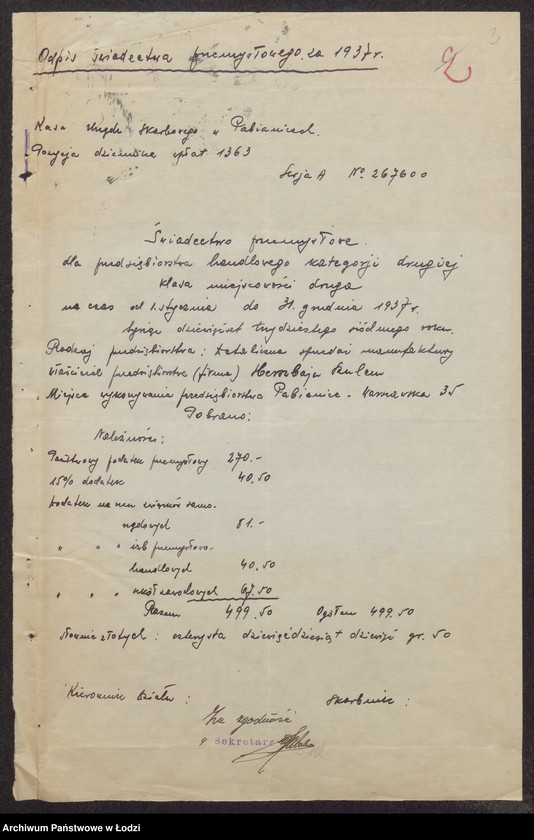 Obraz 5 z jednostki "Szulem Herszbajn- wyrób i sprzedaż manufaktury w Pabianicach"