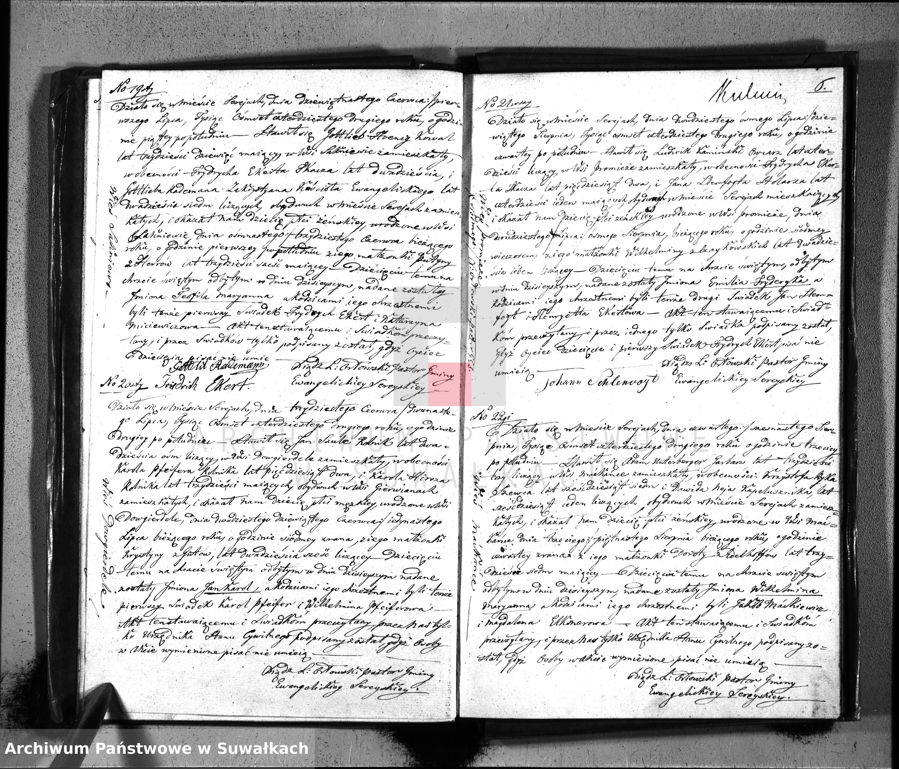 Skan z jednostki: Księga Duplikat do zapisywania Aktów Urodzenia, Zaślubienia i Zeyścia na Rok 1842 dla Parafii Ewangelickiey Sereyskiey