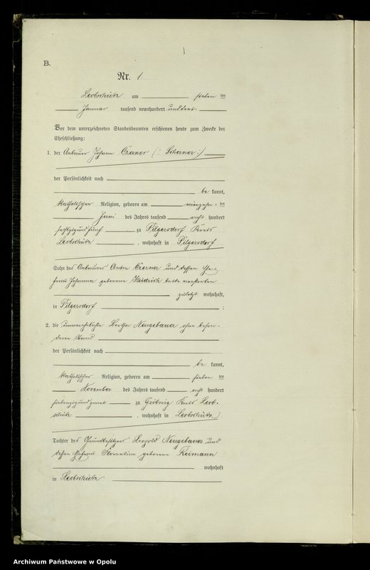 Obraz z jednostki "Heiraths-Haupt-Register Standesamts Leobschütz pro 1903"