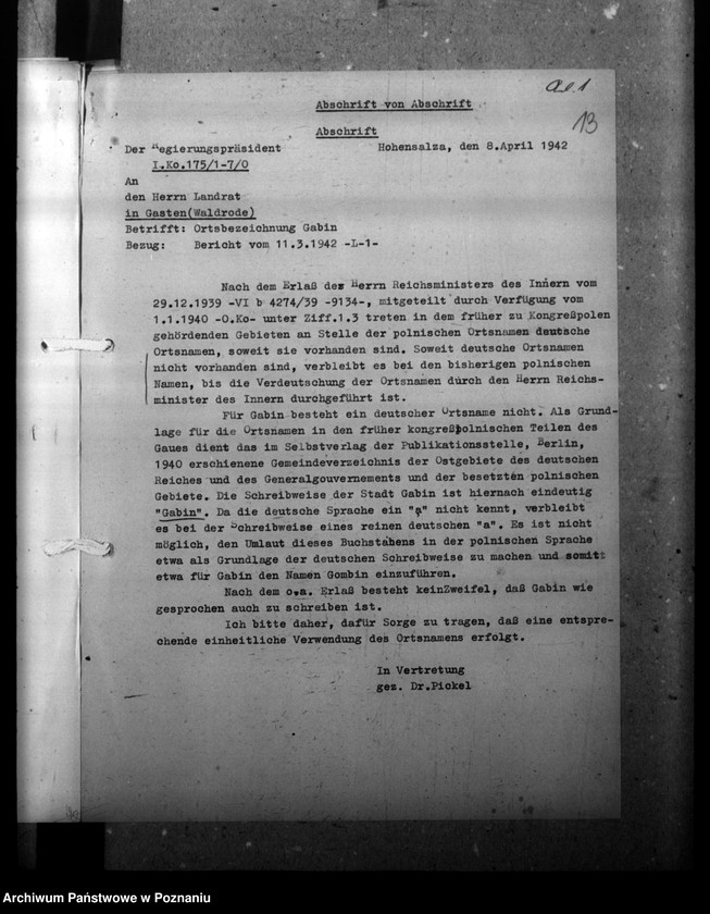 Obraz 17 z jednostki "Zmiany nazw miejscowości- Gostynin, Gasten, Waldrode"