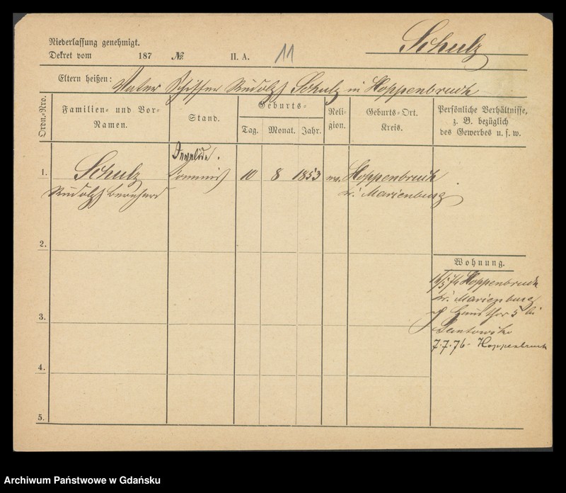 image.from.unit.number "Karty meldunkowe: Schulz Rudolf -Schuntermann"