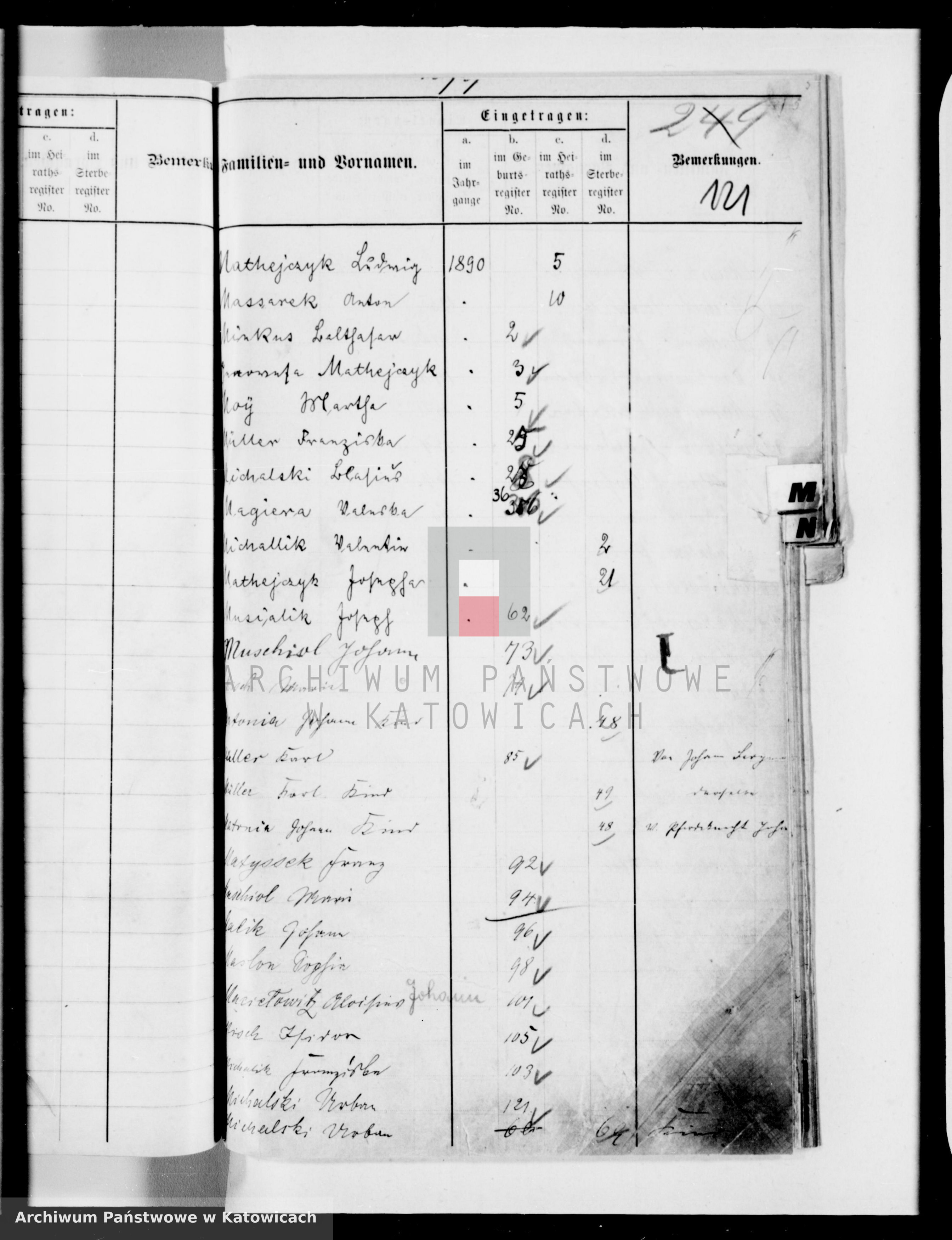 Skan z jednostki: Skorowidz do ksiąg urodzeń, małżeństw i zgonów za lata 1890-1899