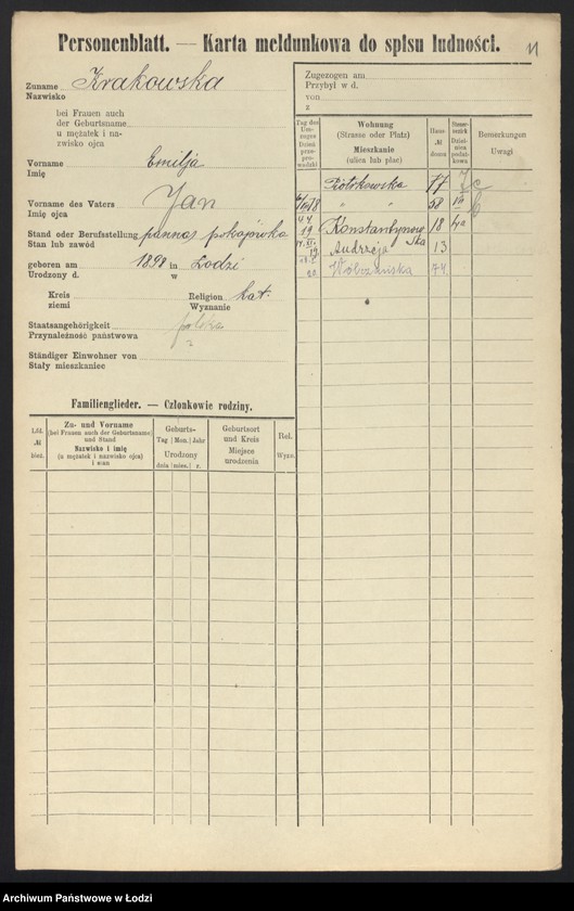 Obraz 13 z jednostki "[Spis ludności Łodzi] Krakowicz - Krasiejko"