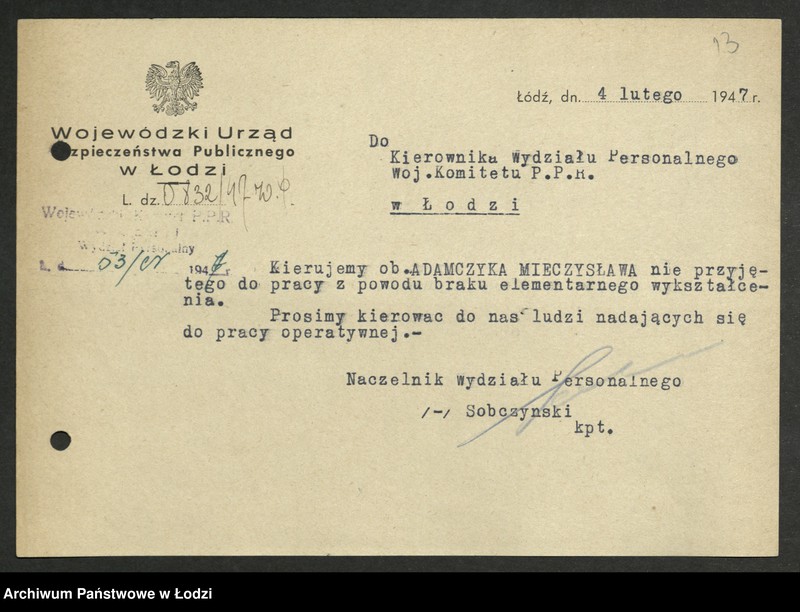 Obraz 14 z jednostki "Korespondencja [z komitetami Polskiej Partii Robotniczej i instytucjami państwowymi w sprawach personalnych]"