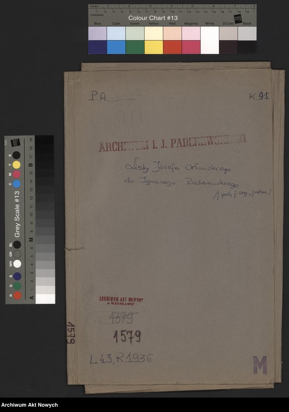 image.from.unit.number "Orłowski Józef; Załączniki: 1) wycinki prasowe; 2) list I. Paderewskiego do J. Orłowskiego (rękopis J. Orłowskiego); 3) list ks. F. Feldheima (do I. Paderewskiego?) z 21 III 1936 r. (fotokopia); 4) "Affidarit"; 5) telegram Grupy R. Chase