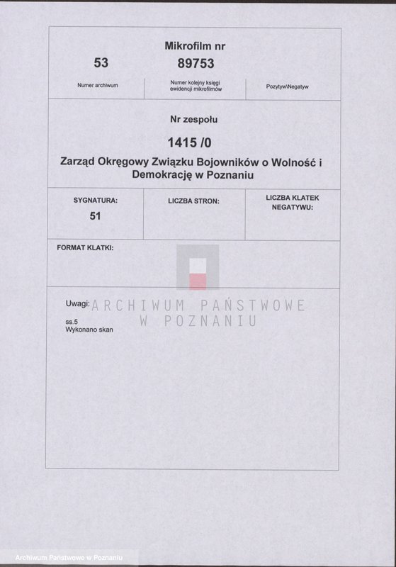 Obraz 2 z jednostki "Informacje o strukturze organizacyjnej i działalności Zarządu Okręgu Związku Bojowników o Wolność i Demokrację w Poznaniu."