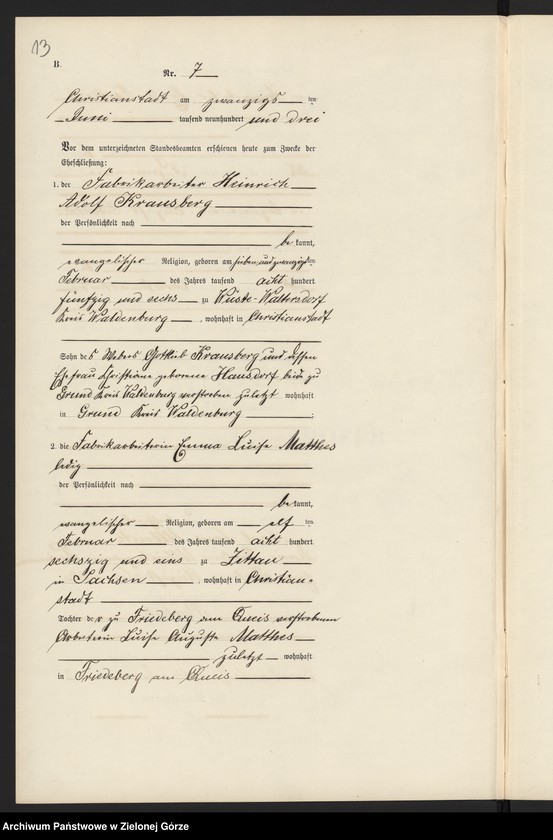 image.from.unit.number "Heiraths-Neben-Register im Standes-Amt Christianstadt a[m] B[ober] Kreis Sorau N[ieder] L[ausitz] pro 1903"