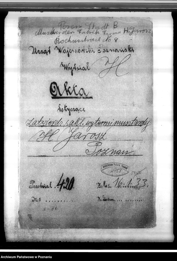 Obraz 4 z jednostki "Zatwierdzenie wytwórni musztardy H. Jarosz Poznań"