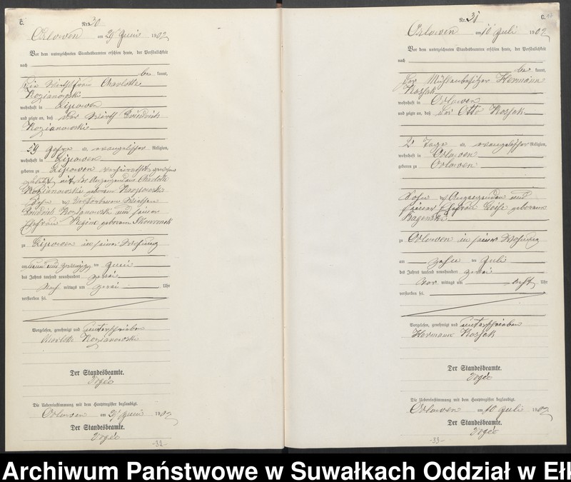 image.from.unit.number "Sterbe-Neben-Register des Preussischen Standes-Amtes Orlowen Kreis Lötzen"