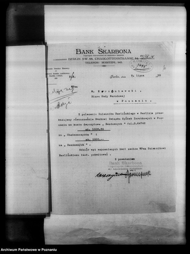 Obraz 10 z jednostki "Korespondencja Komitetu dla Bezdomnych w Berlinie w sprawie pomocy materialnej dla Polaków w Niemczech."