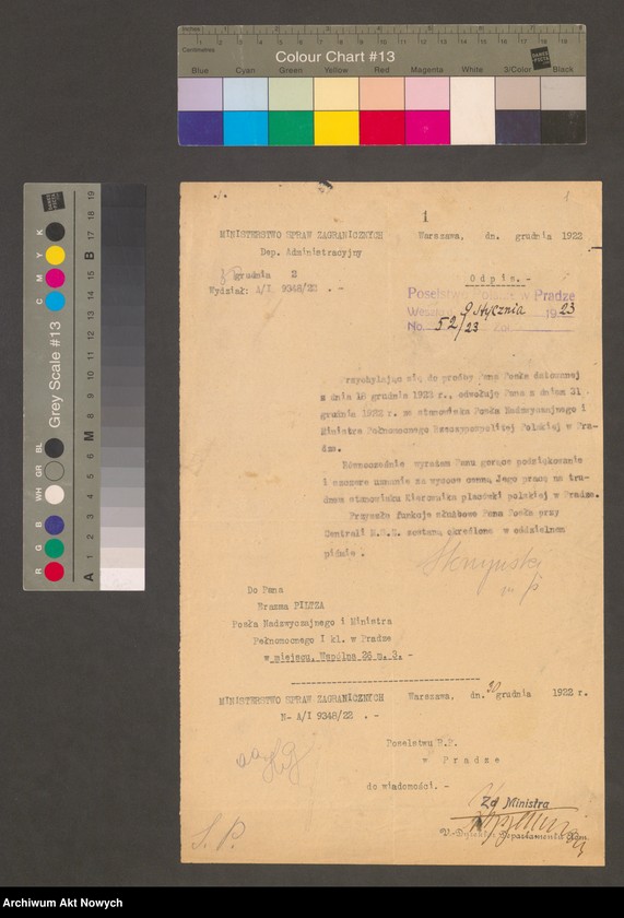 image.from.unit "Skład Poselstwa RP w Czechosłowacji. Odwołanie Posła RP Erazma Piltza (pismo MSZ)"