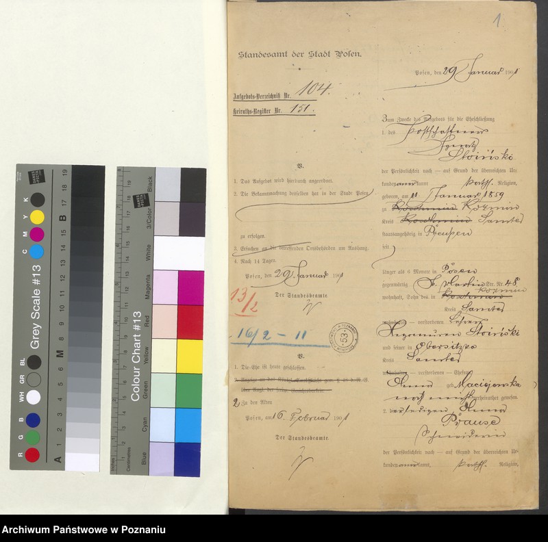 Obraz 3 z jednostki "Die von den Verlobten beigebrachten Urkunden zur Eheschliessung pro 1901. Vol IV"