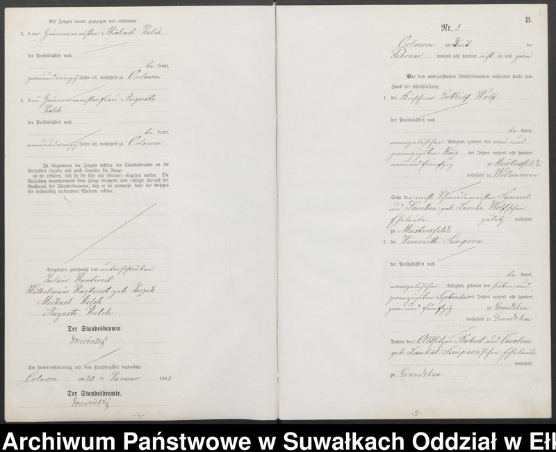 Obraz 6 z jednostki "Heiraths-Neben-Register des Preussischen Standes-Amtes [Orlowen] Kreis [Loetzen] für das Jahr 1882"