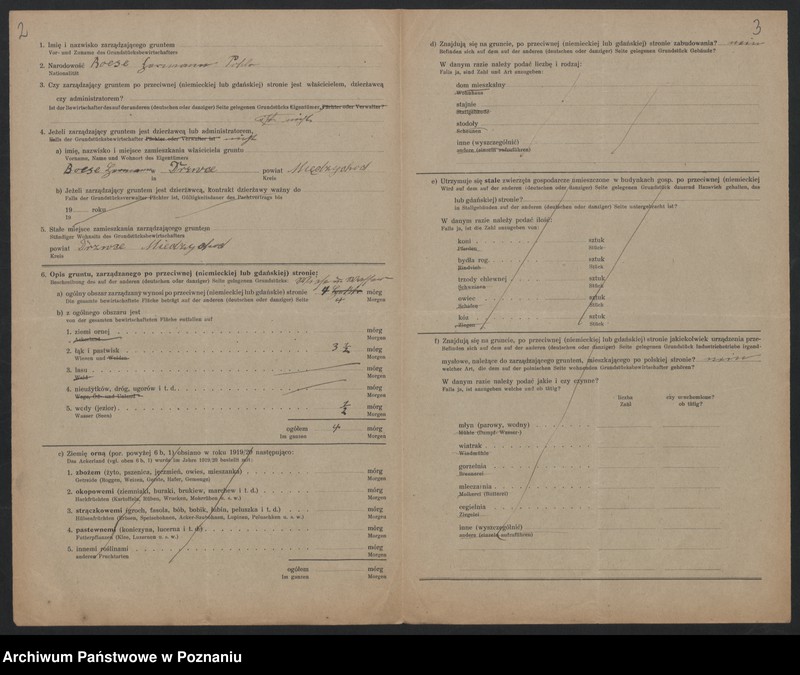 Obraz 4 z jednostki "[Kwestionariusze dotyczące stwierdzenia gruntów znajdujących się po niemieckiej stronie pogranicza a zarządzanych przez zamieszkałych po stronie polskiej] powiat Międzychód"