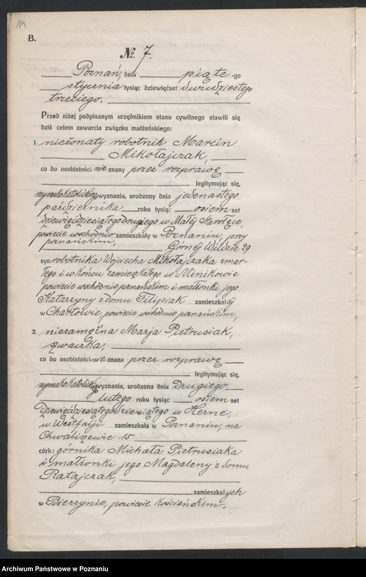 Obraz 16 z jednostki "Księga miejscowa małżeństw tom I [Rejestr główny małżeństw]"