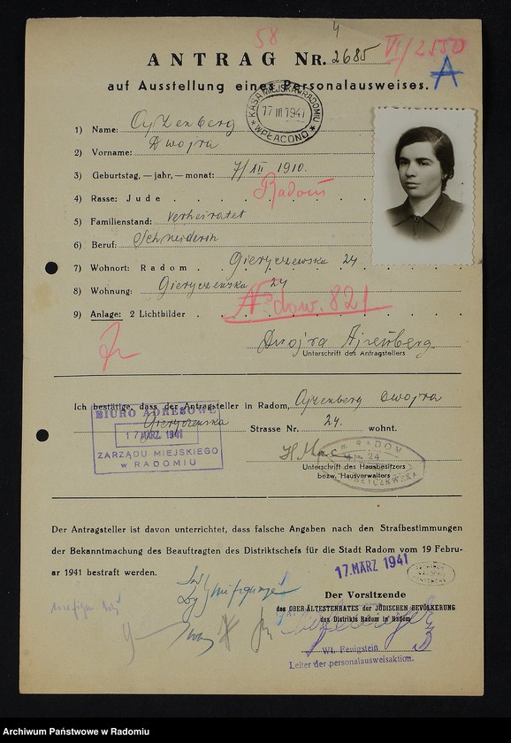 image.from.unit.number "[Wnioski o wydanie dowodów osobistych oraz nie odebrane dowody Ajzenberg Dewora - Ajzenman Szamszon]"