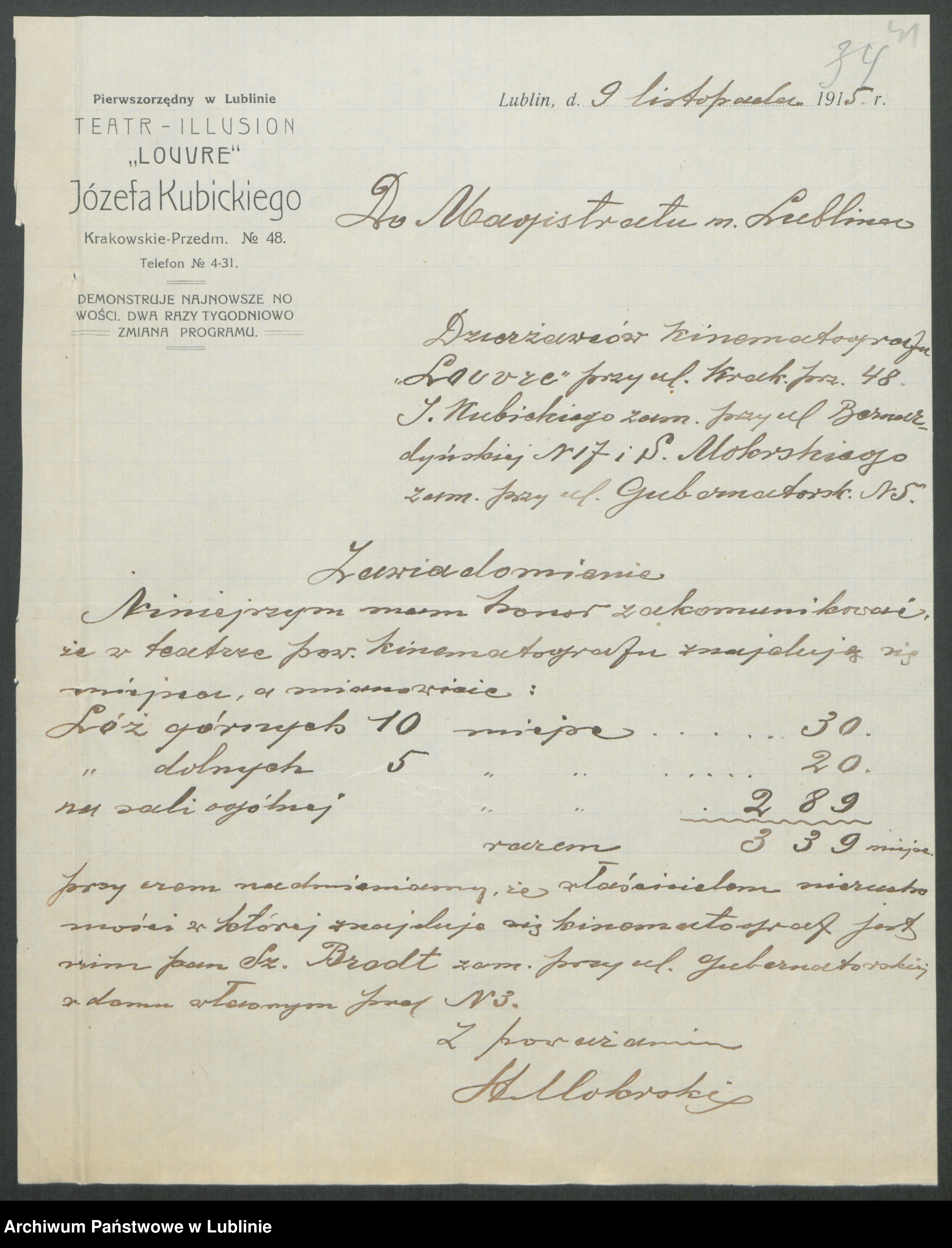 Skan z jednostki: Dane statystyczne o hotelach, domach zajezdnych, teatrach, kinoteatrach, szpitalach, przytułkach, domach nierządnych, ustroju i składu miejskiej rady zdrowia, straży ogniowej, dawnej policji rosyjskiej