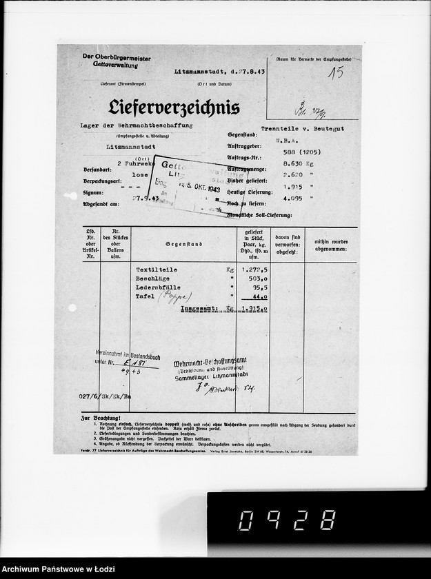 Obraz 19 z jednostki "Auftrag 588.Trennmaterial"