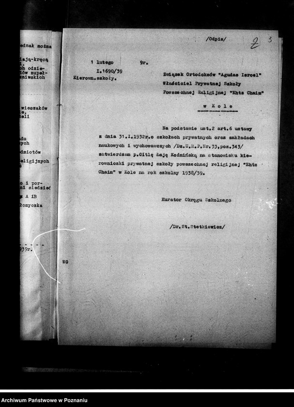 Obraz 7 z jednostki "Prywatna Szkoła Powszechna z polskim i hebrajskim językiem nauczania "Ehtz Chaim"- Koło"