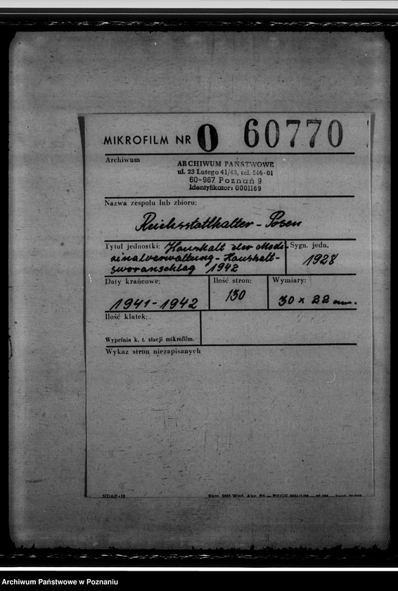 Obraz 2 z jednostki "Haushalt der Medizinalverwaltung - Haushaltsvoranschlag 1942"