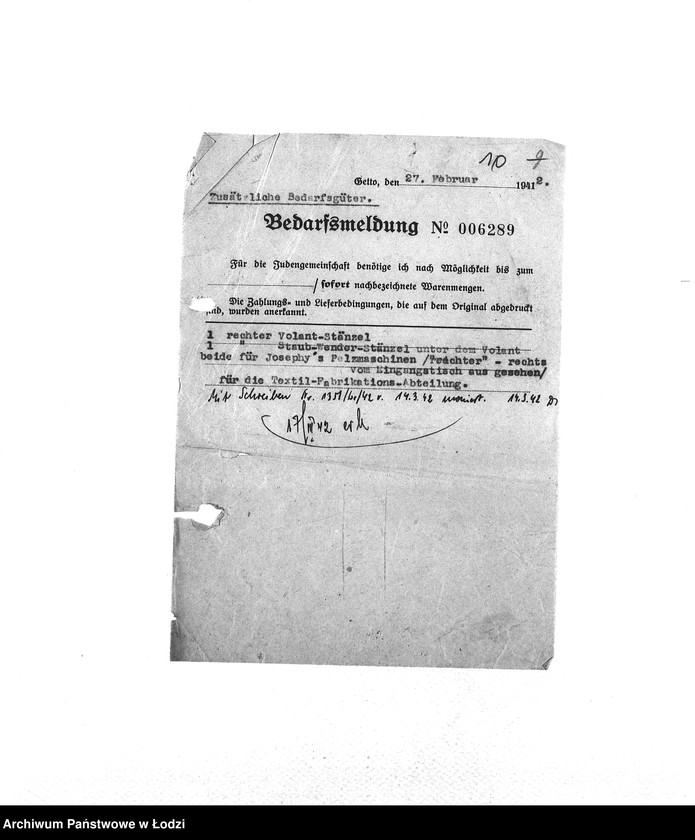 Obraz 13 z jednostki "Bedarfsmeldungen [Skierowane do GV zapotrzebowania na surowce, materiały, narzędzia, maszyny itp. potrzebne resortom pracy do produkcji; zamówienia żywności, lekarstw]"