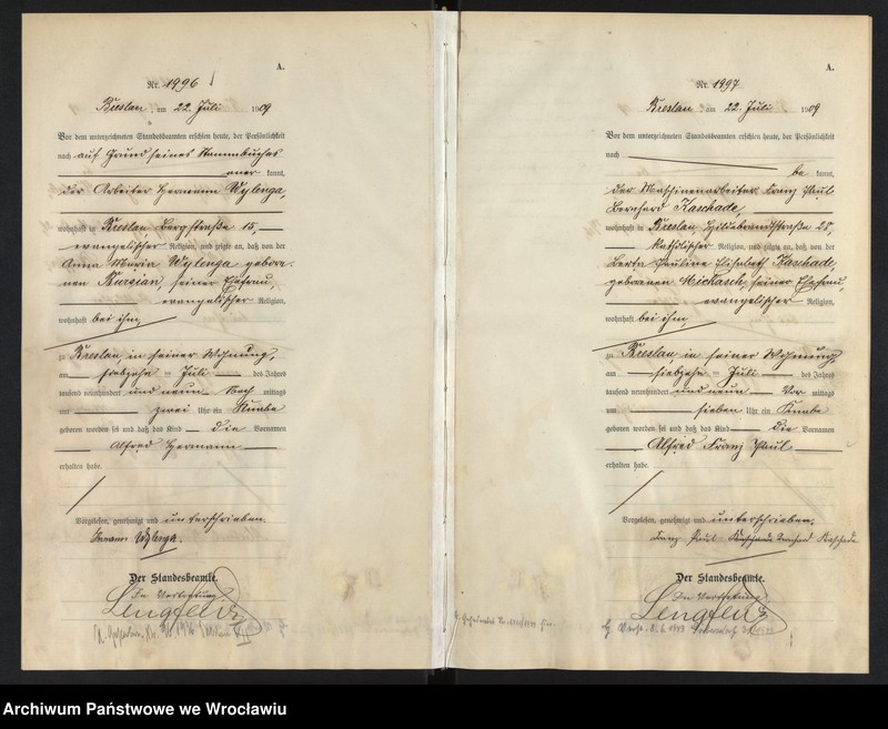 image.from.unit.number "Geburts-Haupt-Register Breslau I 1909 Band 6"