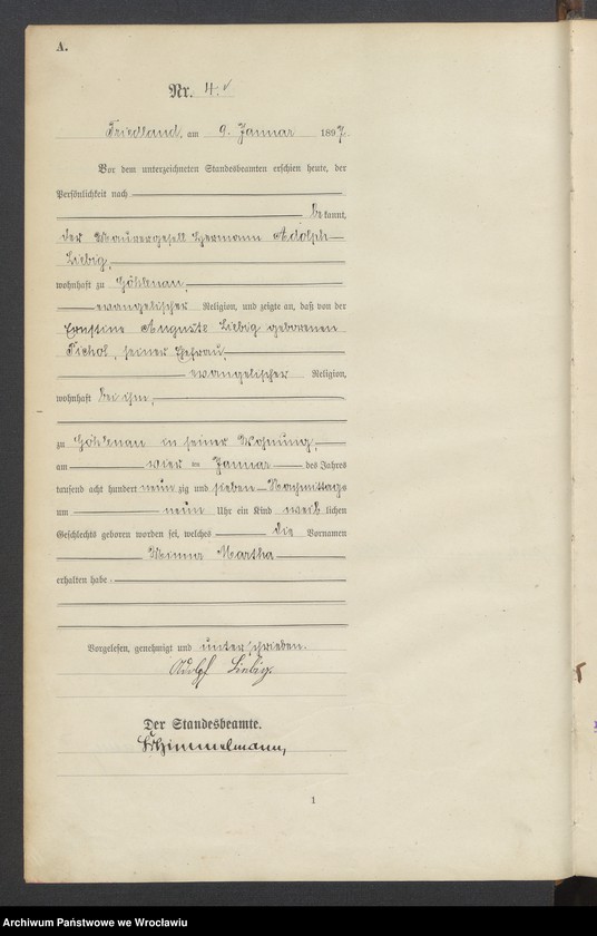 image.from.unit.number "Księga urodzeń USC Mieroszów (Friedland) 1897"