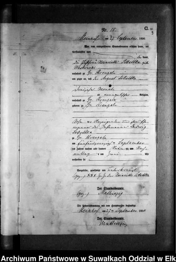 image.from.unit.number "Sterbe-Neben-Register des Preussischen Standes-Amtes Gr. Strengeln Kreis Angerburg"