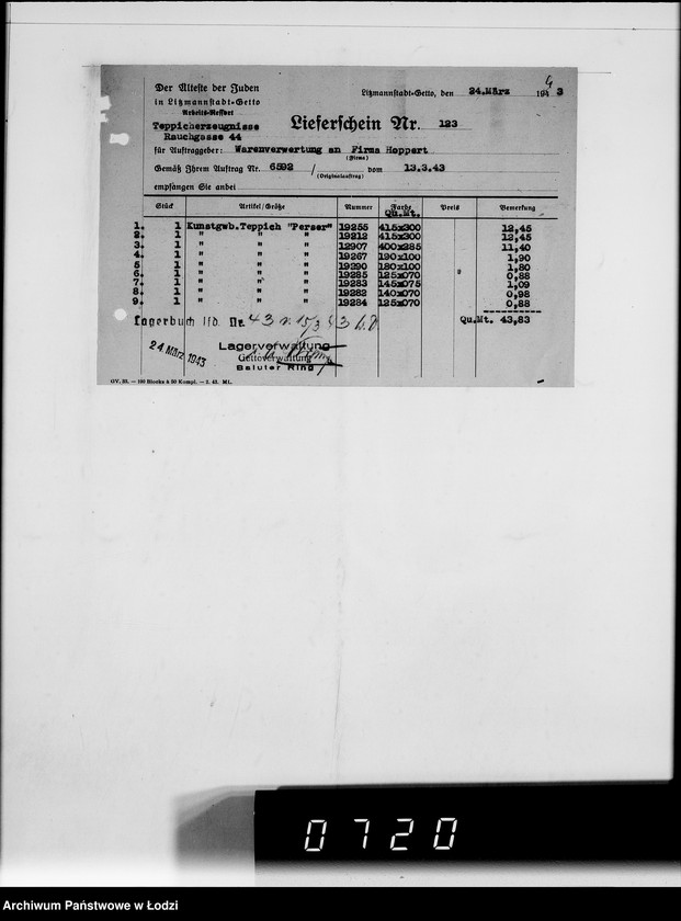 Obraz 8 z jednostki "Warenverwertung am Lager 91. [Aufträge] 6401-6600"