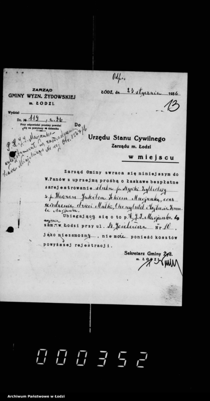 Obraz 16 z jednostki "Akta dotyczące spraw Urzędu Stanu Cywilnego"