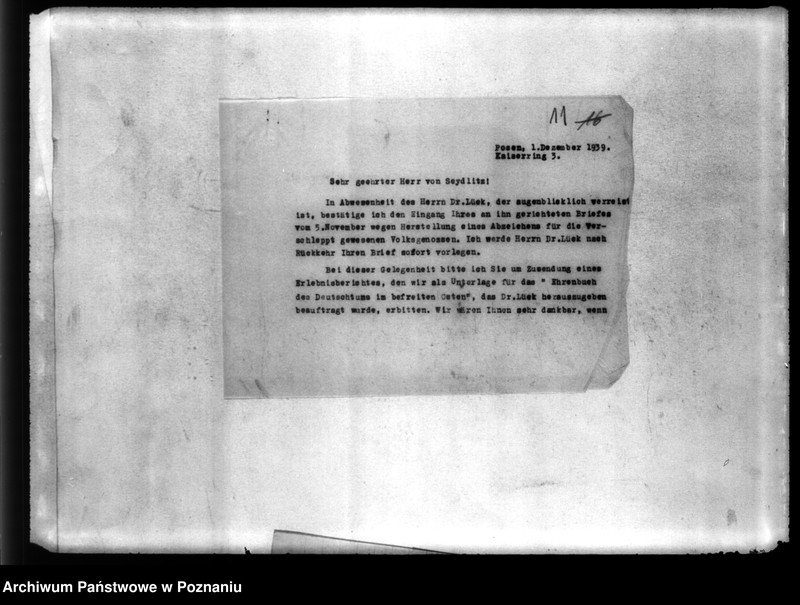 Obraz 15 z jednostki "Schriftwechsel Dr. Lück - Korespondencja z doktorem K. Lück, jako kierownik Genhäftstelle der Volkskentnhen"