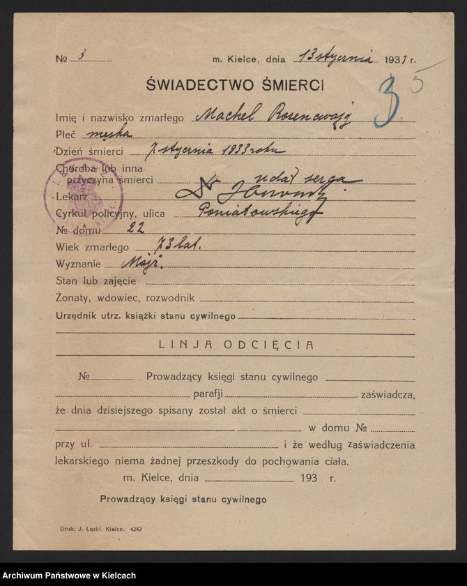 image.from.unit.number "Załączniki do akt zgonu Okręgu Bożniczego Kielce za rok 1933"