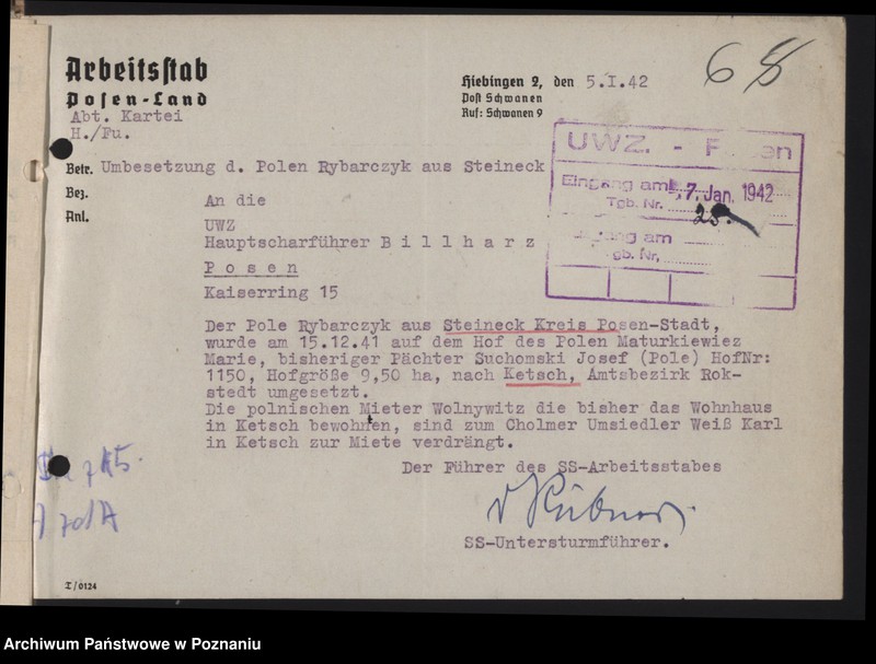 Obraz 9 z jednostki "Umsiedlungsmeldungen der SS - Arbeitsstäbe - Kreis Posen - Land [Powiat - Poznań]"