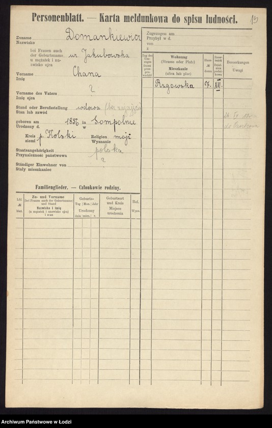 Obraz 15 z jednostki "[Spis ludności Łodzi] Doman - Domowicz"
