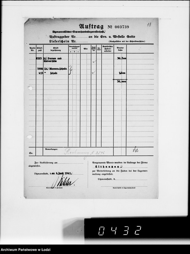 Obraz 17 z jednostki "Aufträge Lager 39. [Zamówienia firm na różne wyroby]"
