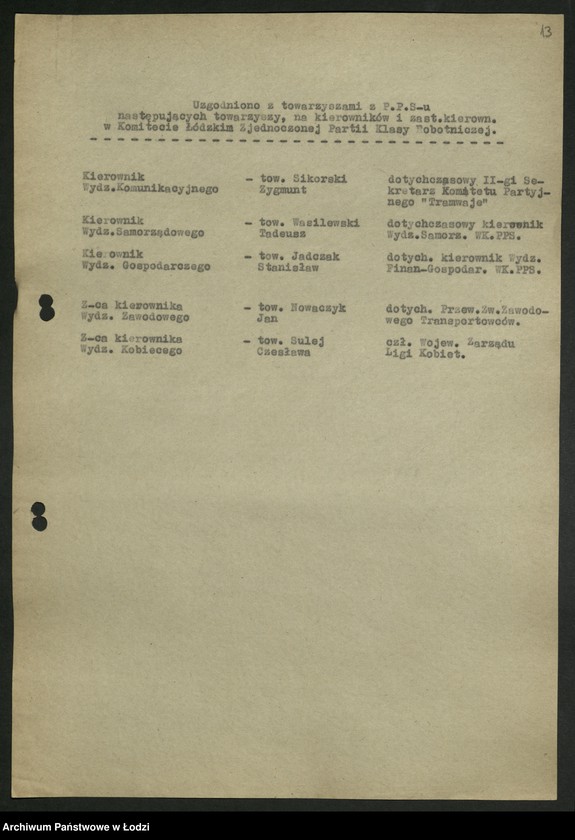 Obraz 14 z jednostki "Propozycje PPR i PPS w sprawie kierownictwa łódzkiej organizacji PZPR; [wykazy i charakterystyki kandydatów]"