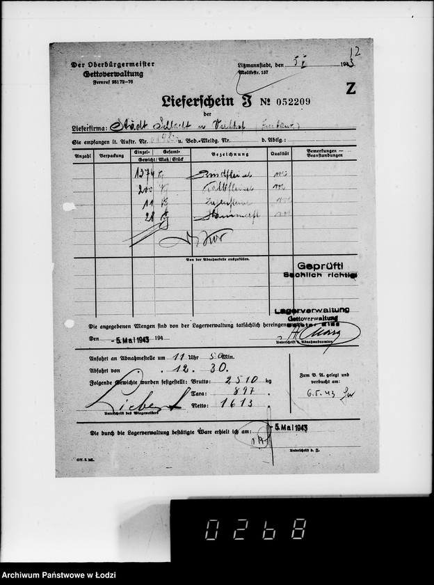 Obraz 17 z jednostki "Lebensmitteleinkauf. Aufträge, [Lieferscheinen und Rechnungen] 19781-19830 [Dostawa artykułów pierwszej potrzeby do Getta]"