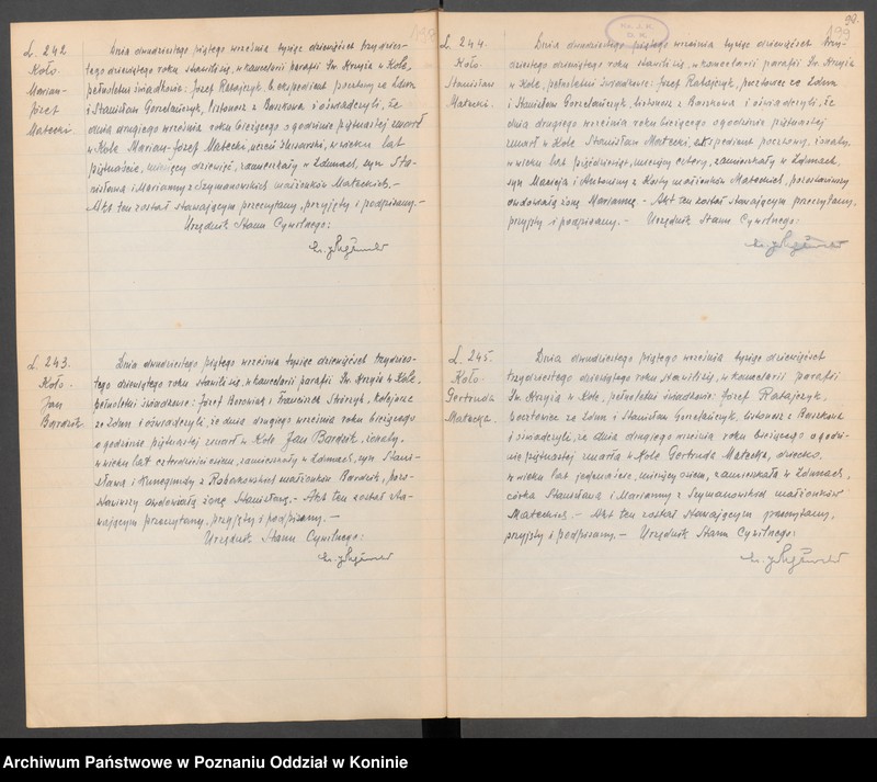 Obraz 16 z kolekcji "Akta zgonów zabitych i zmarłych ofiar bombardowania w Kole w dniu 2 września 1939 r.111"