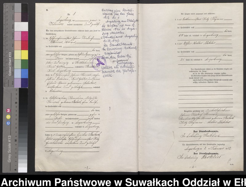 Obraz z jednostki "Heirats-Register (Neben-Register) Standesamt Angerburg einschl. der Bezirke Prinowen, Gr. Strengeln und Kehlen Kreis Angerburg"