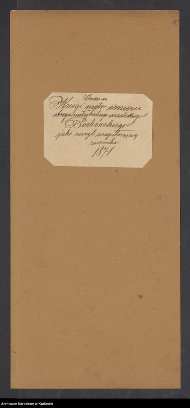 image.from.unit.number "Księga metr.[ykalna] śmierci okręgu metr.[ykalnego] izr.[aelickiego] bocheńskiego jako zeszyt uzupełniający rocznika 1871 [wraz z indeksem]"