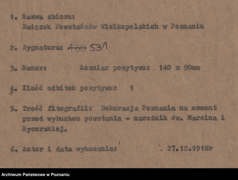 Obraz 4 z jednostki "Dekoracja Poznania na moment przed wybuchem powstania - narożnik św. Marcina i Rycerskiej."