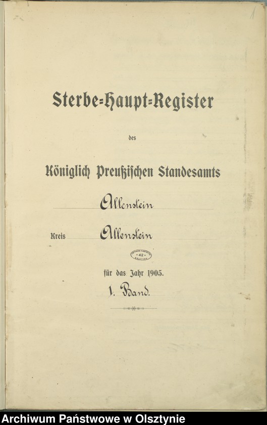 image.from.unit.number "Sterbe-Haupt-Register Tom I, Nr 1 - 425"
