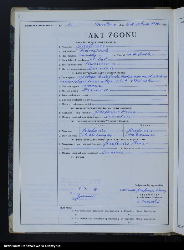 image.from.unit.number "Księga zgonów Nr 1 - 66,1 - 51 i 1 - 44 /przepisana w języku polskim z oryginału niemieckiego w dniach 8.09.- 15.09.1961/"