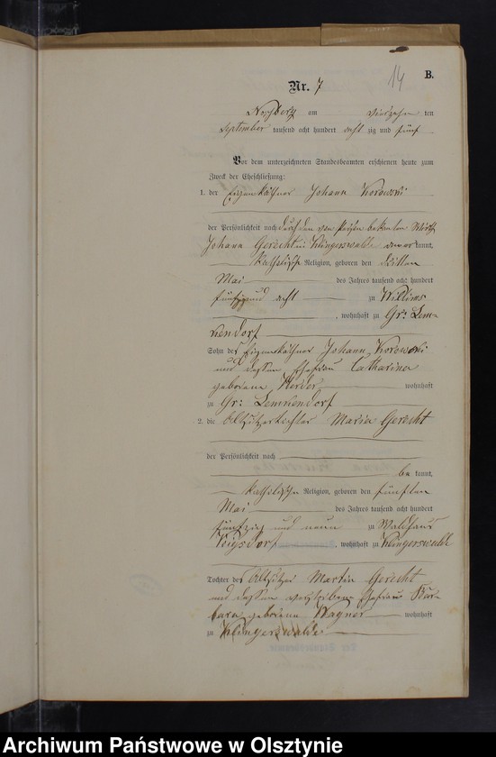 Obraz 16 z jednostki "Heiraths-Neben-Register Nr 1 - 15"